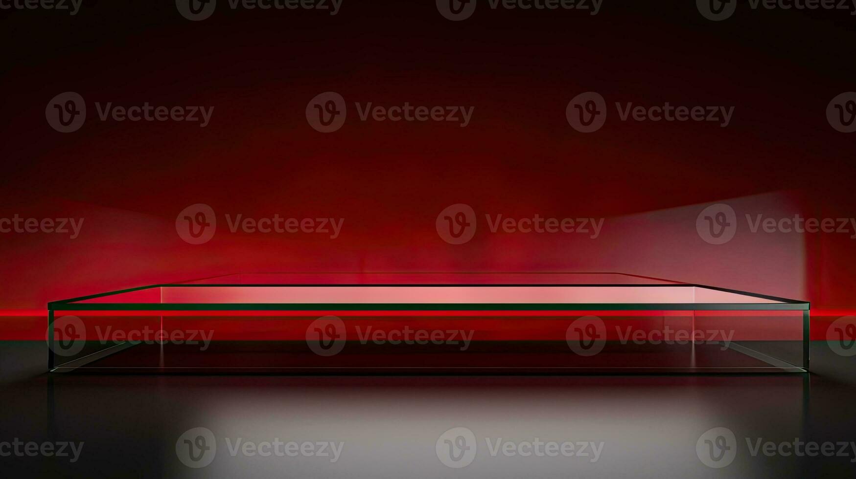 Abstract dark empty room with glowing red neon lights. Mock up, 3D Rendering. Generative AI photo