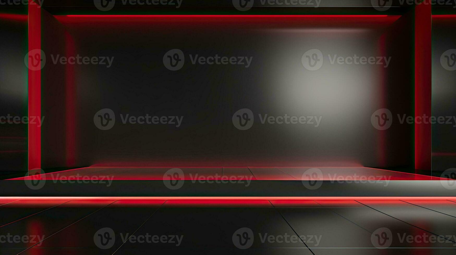 Abstract dark empty room with glowing red neon lights. Mock up, 3D Rendering. Generative AI photo