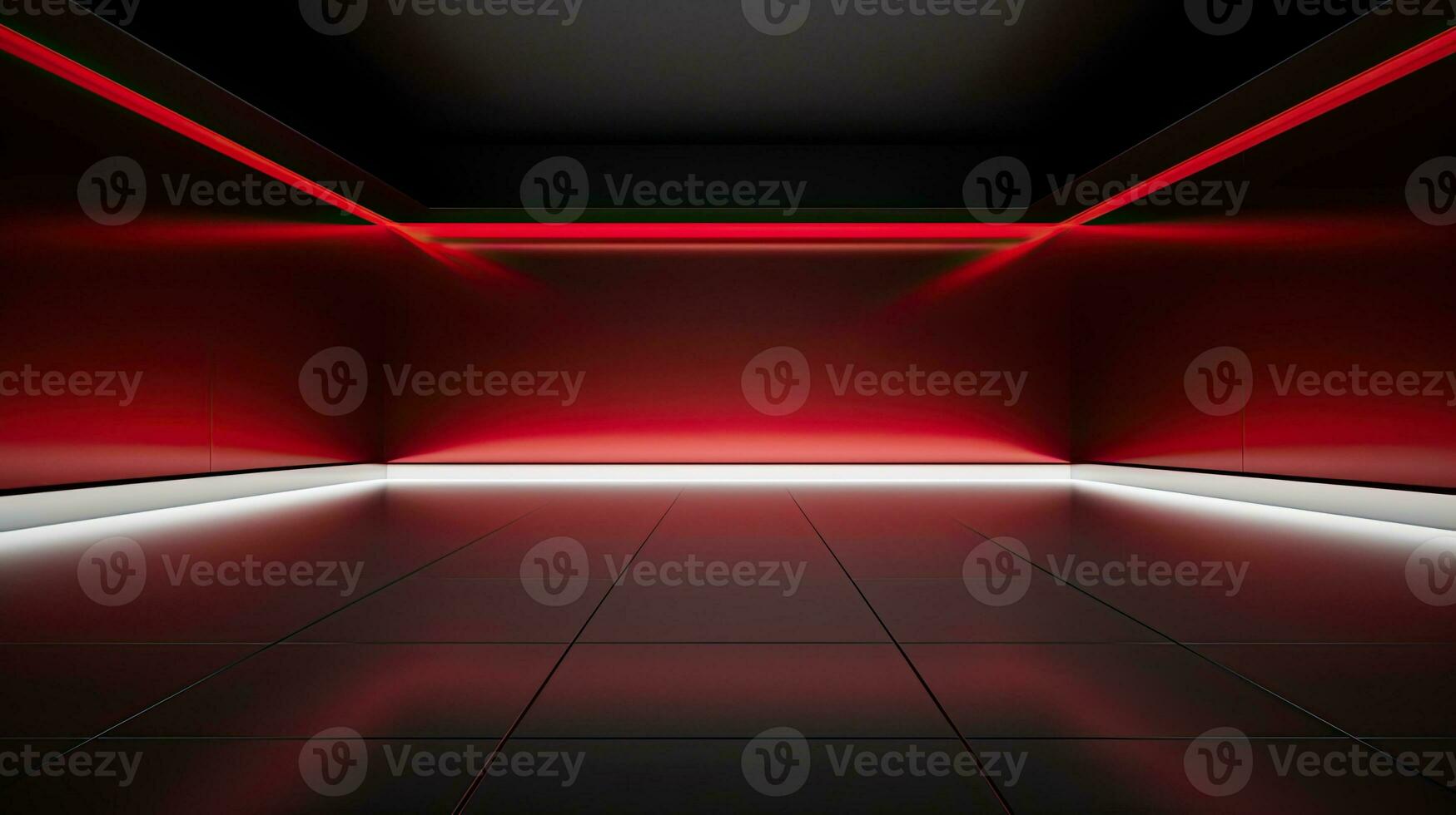 Abstract dark empty room with glowing red neon lights. Mock up, 3D Rendering. Generative AI photo