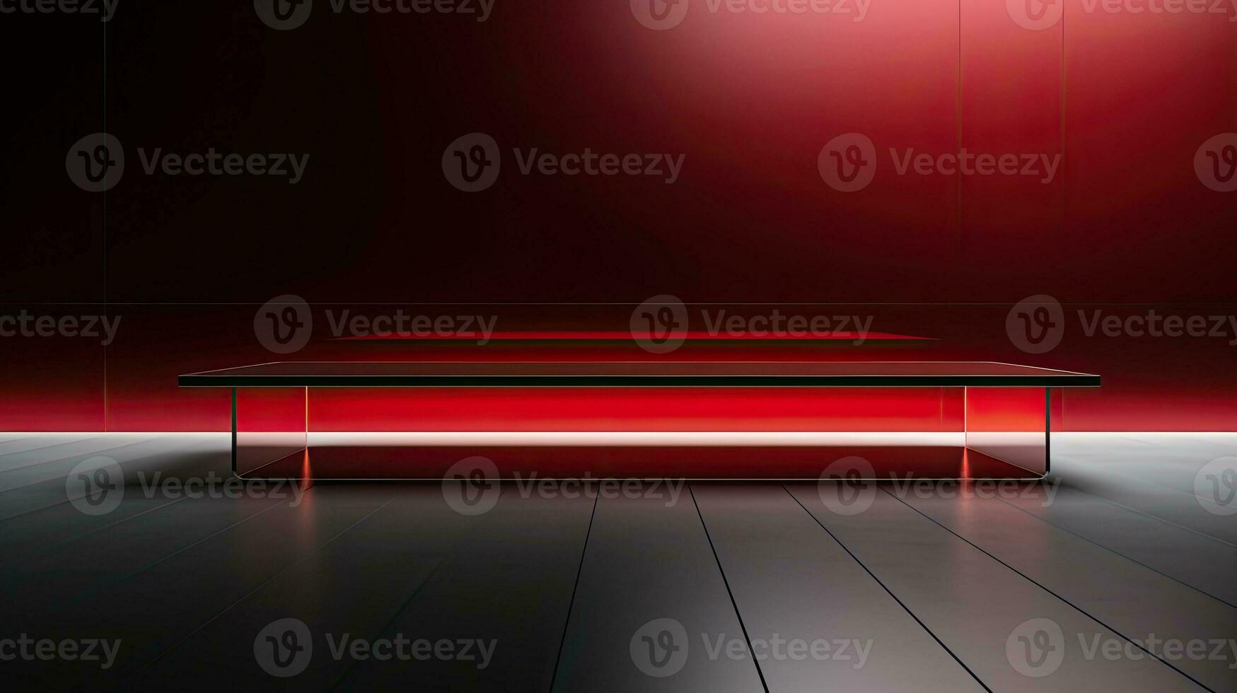 Abstract dark empty room with glowing red neon lights. Mock up, 3D Rendering. Generative AI photo