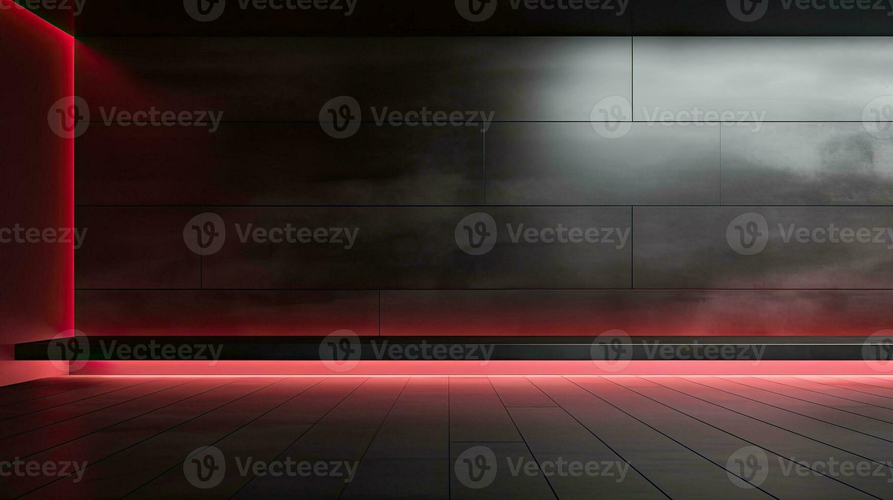 Abstract dark empty room with glowing red neon lights. Mock up, 3D Rendering. Generative AI photo