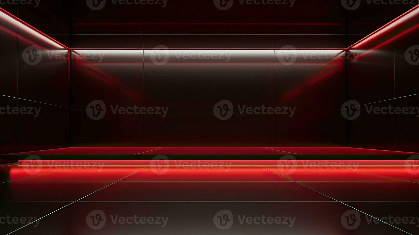 Abstract dark empty room with glowing red neon lights. Mock up, 3D Rendering. Generative AI photo