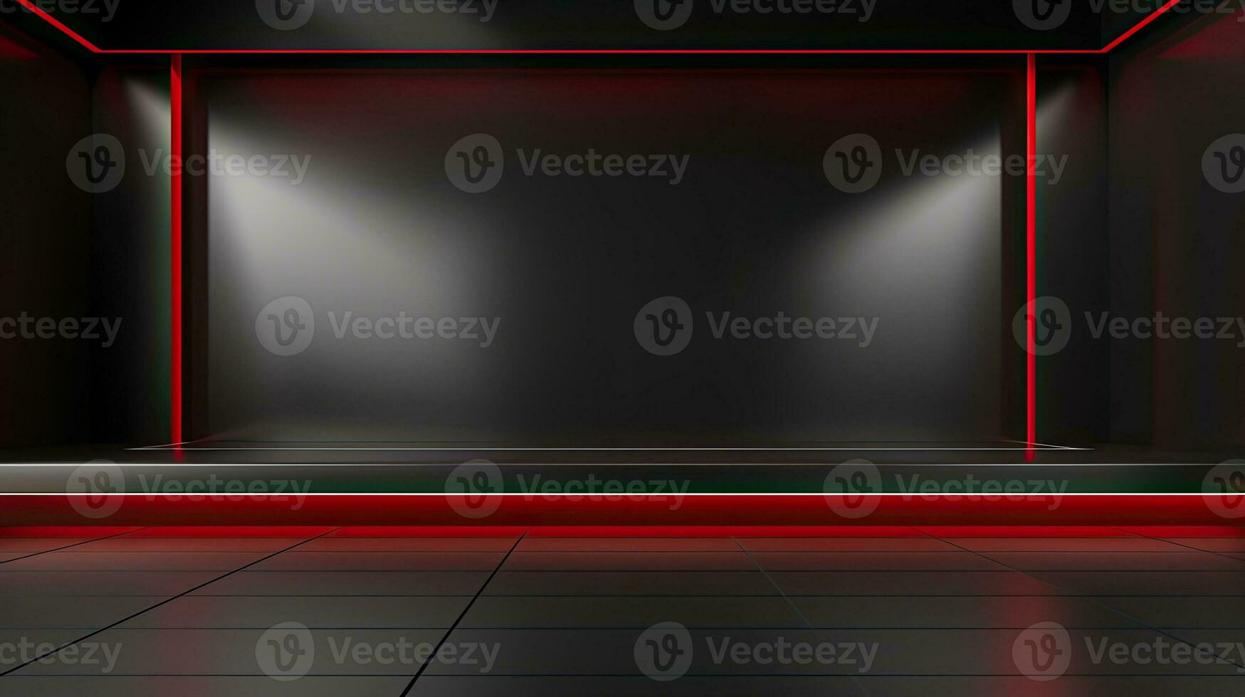 Abstract dark empty room with glowing red neon lights. Mock up, 3D Rendering. Generative AI photo