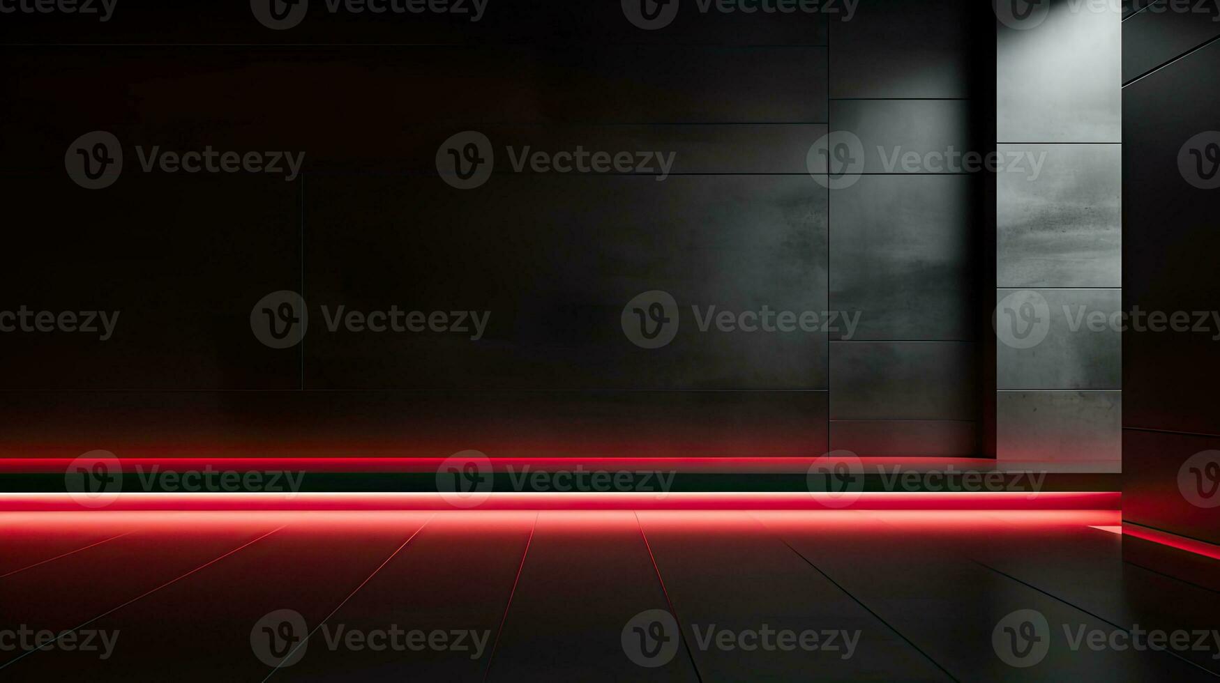 Abstract dark empty room with glowing red neon lights. Mock up, 3D Rendering. Generative AI photo