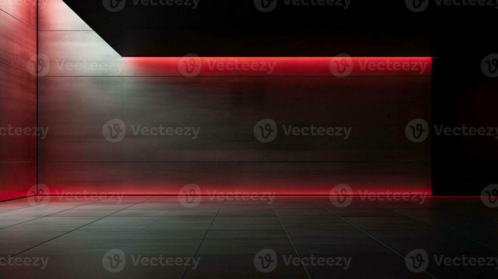 Abstract dark empty room with glowing red neon lights. Mock up, 3D Rendering. Generative AI photo