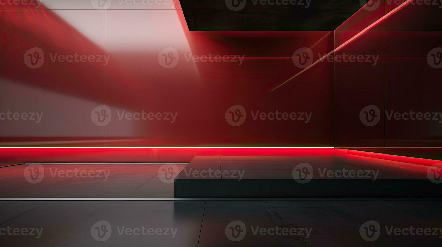 Abstract dark empty room with glowing red neon lights. Mock up, 3D Rendering. Generative AI photo