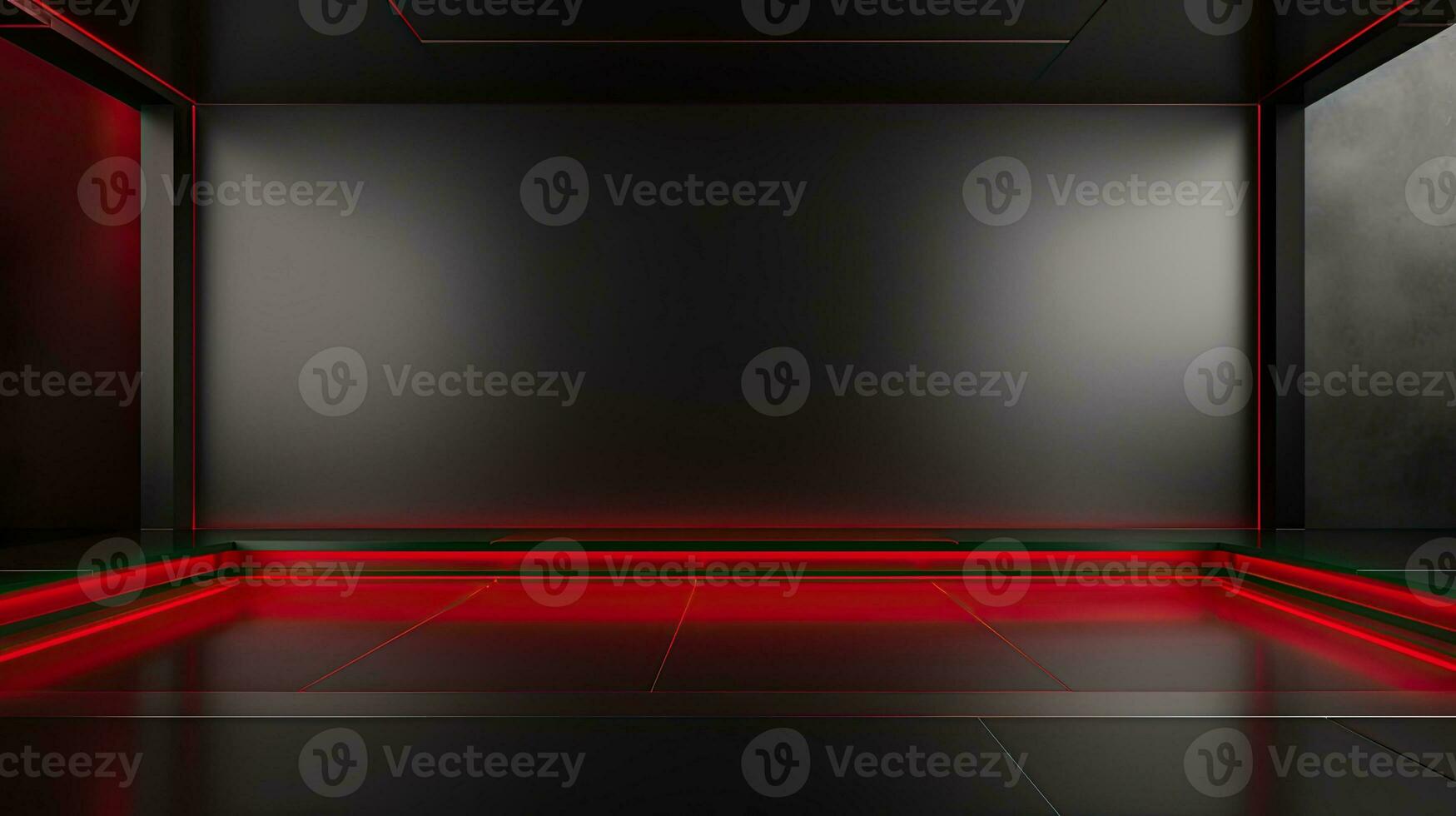 Abstract dark empty room with glowing red neon lights. Mock up, 3D Rendering. Generative AI photo