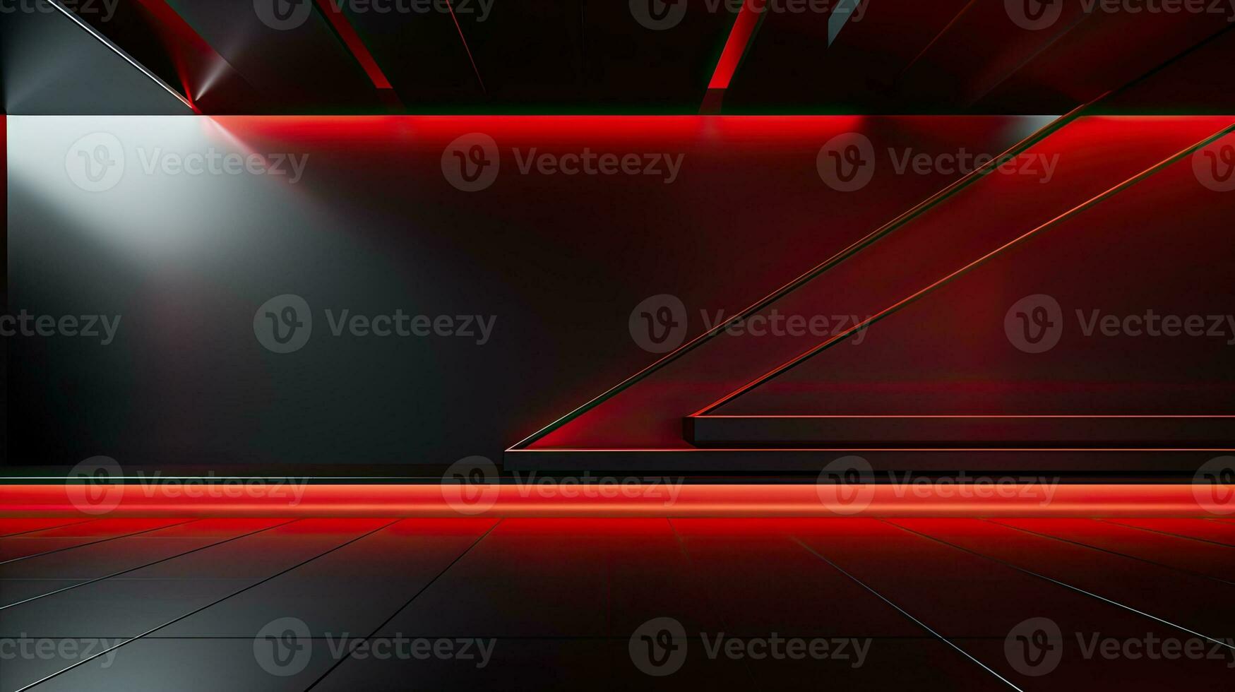 Abstract dark empty room with glowing red neon lights. Mock up, 3D Rendering. Generative AI photo