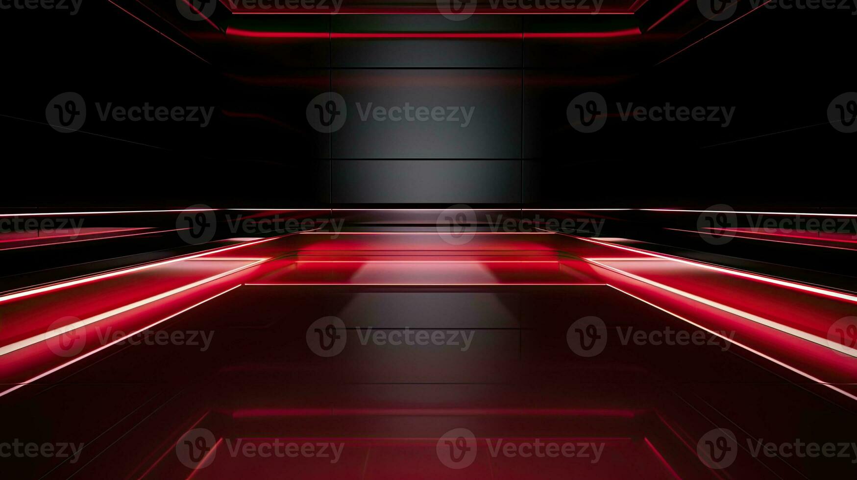 Abstract dark empty room with glowing red neon lights. Mock up, 3D Rendering. Generative AI photo