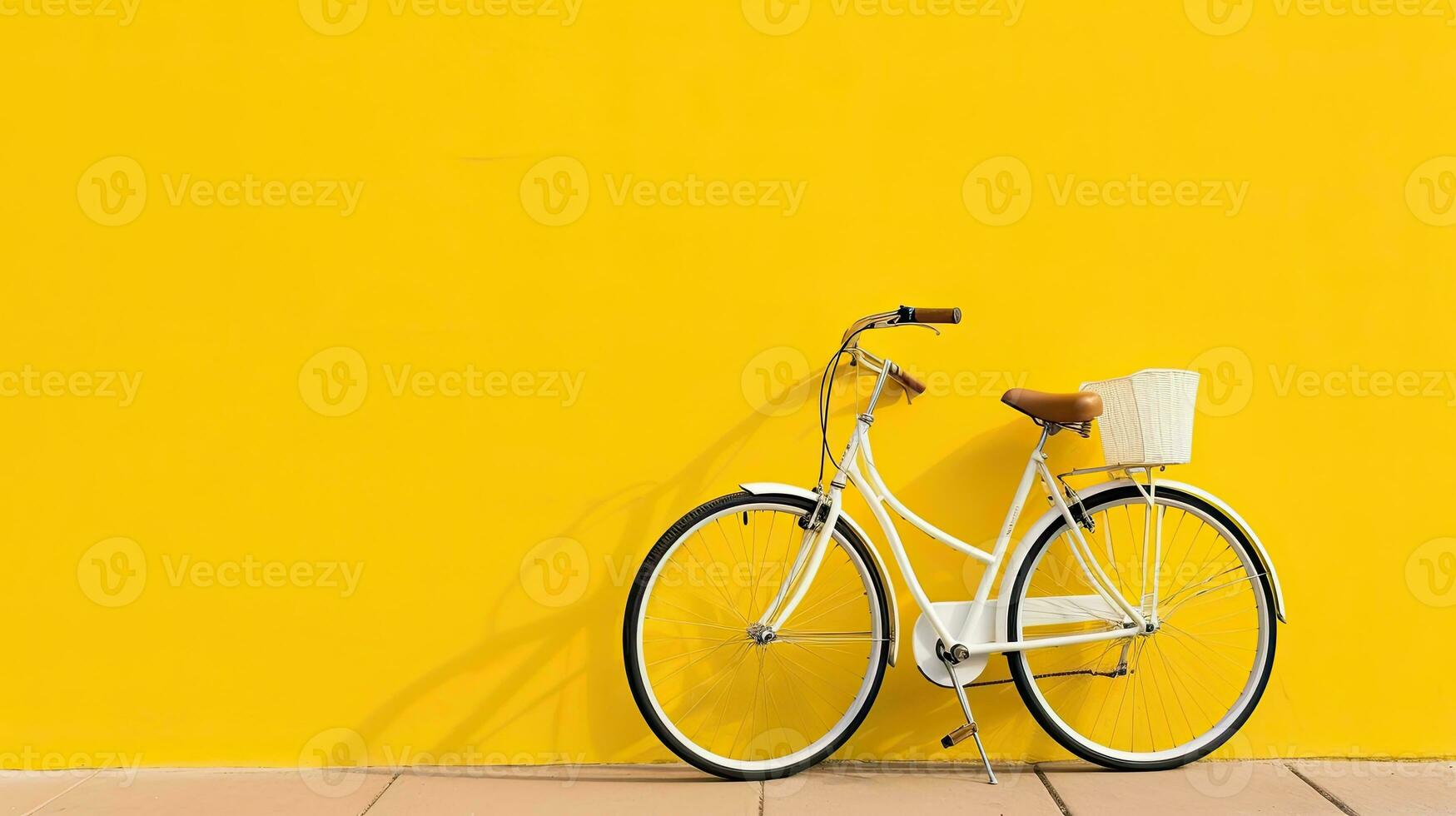 Vintage bicycle with yellow wall background - vintage filter and soft
