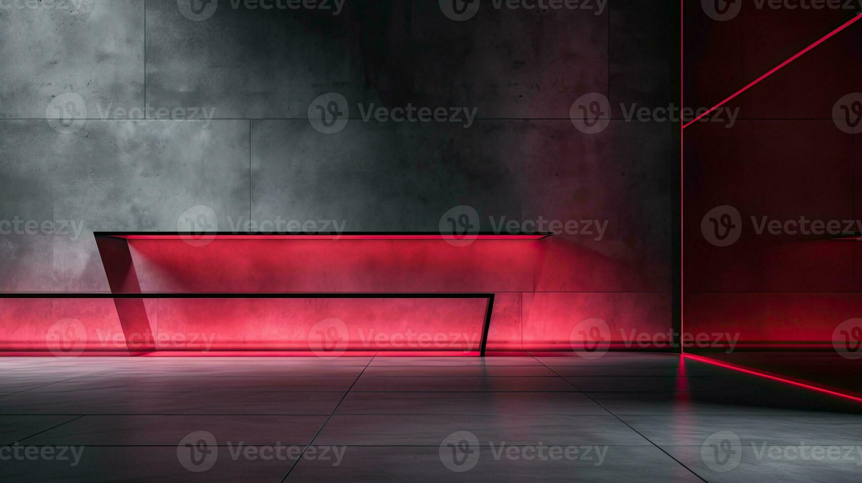 Abstract dark empty room with glowing red neon lights. Mock up, 3D Rendering. Generative AI photo