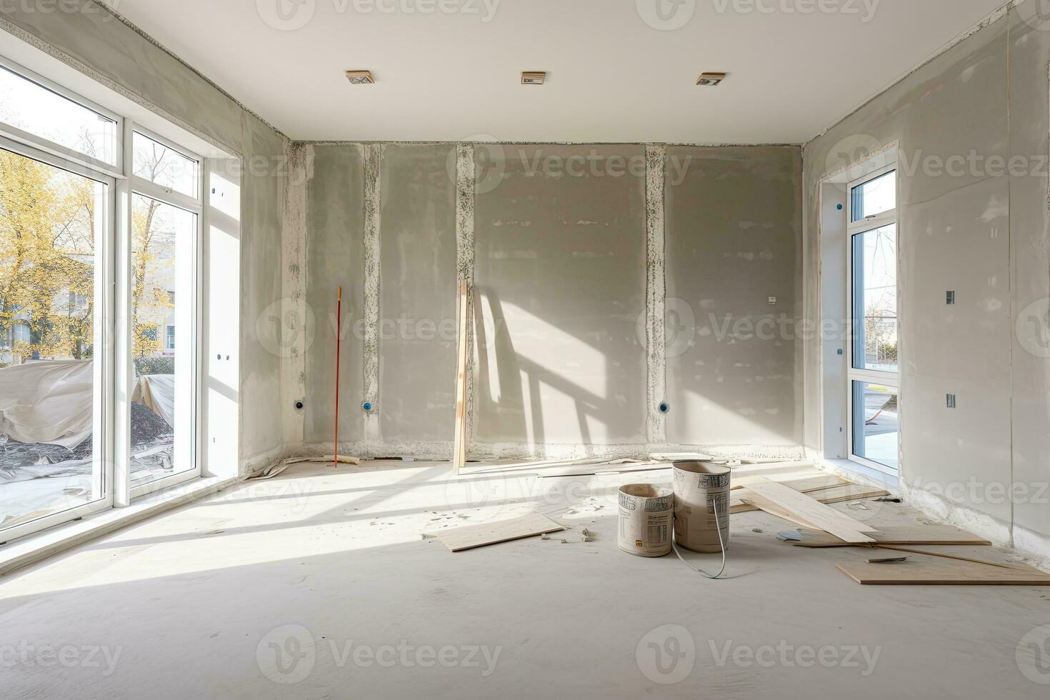 Interior of a new house under construction, remodeling and renovatio. Generative AI photo