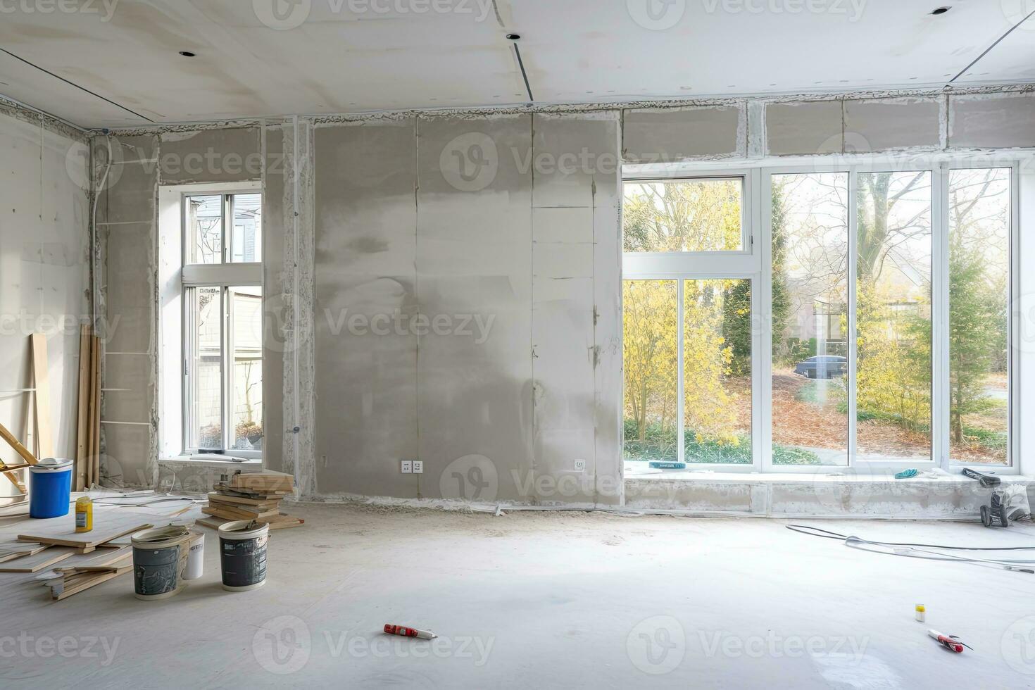 Interior of a new house under construction, remodeling and renovatio. Generative AI photo