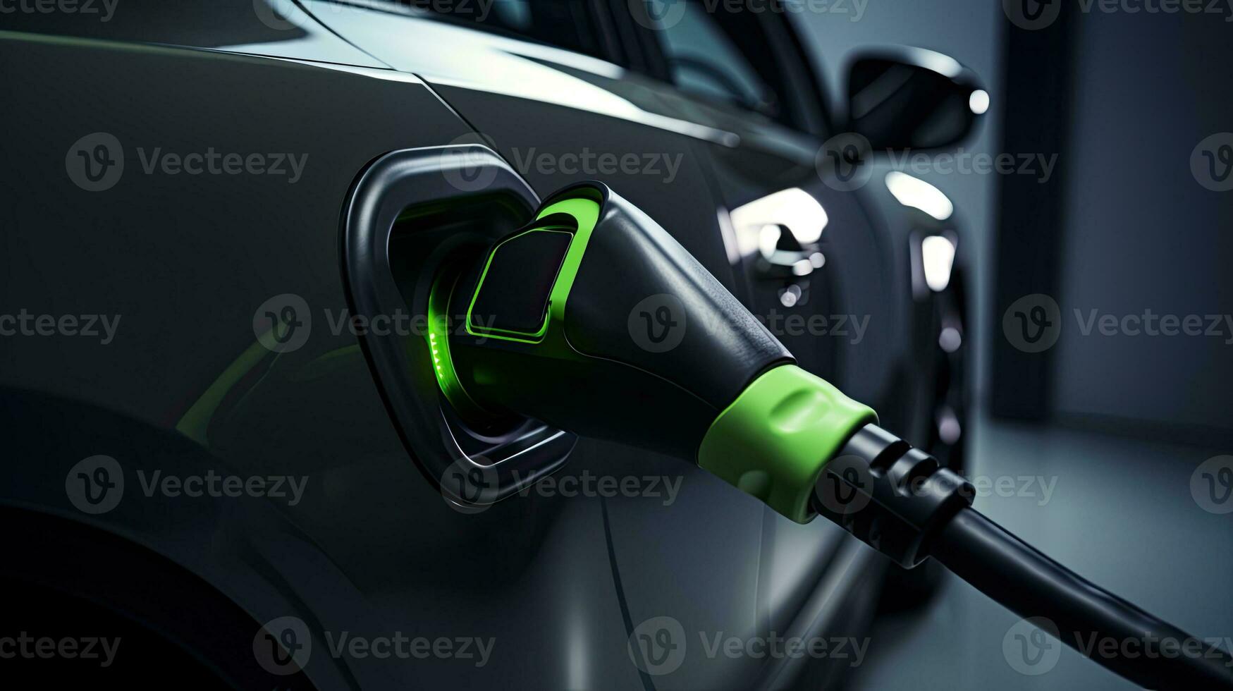 EV charging station for electric car in concept of green energy produced from sustainable source to supply to charger station in order to reduce CO2 emission. Generative AI photo