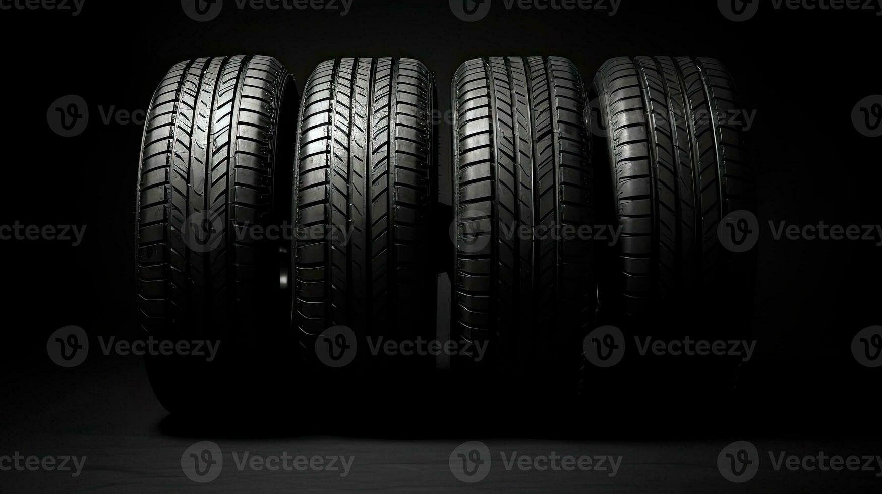 car tires on black background with light and shadow. Generative AI photo