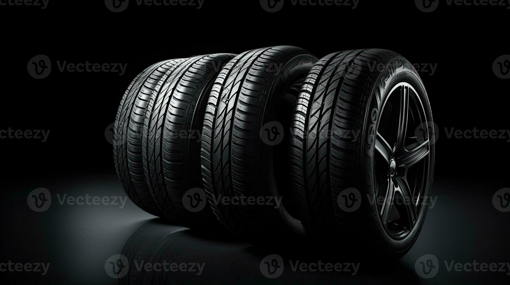 car tires on black background with light and shadow. Generative AI photo
