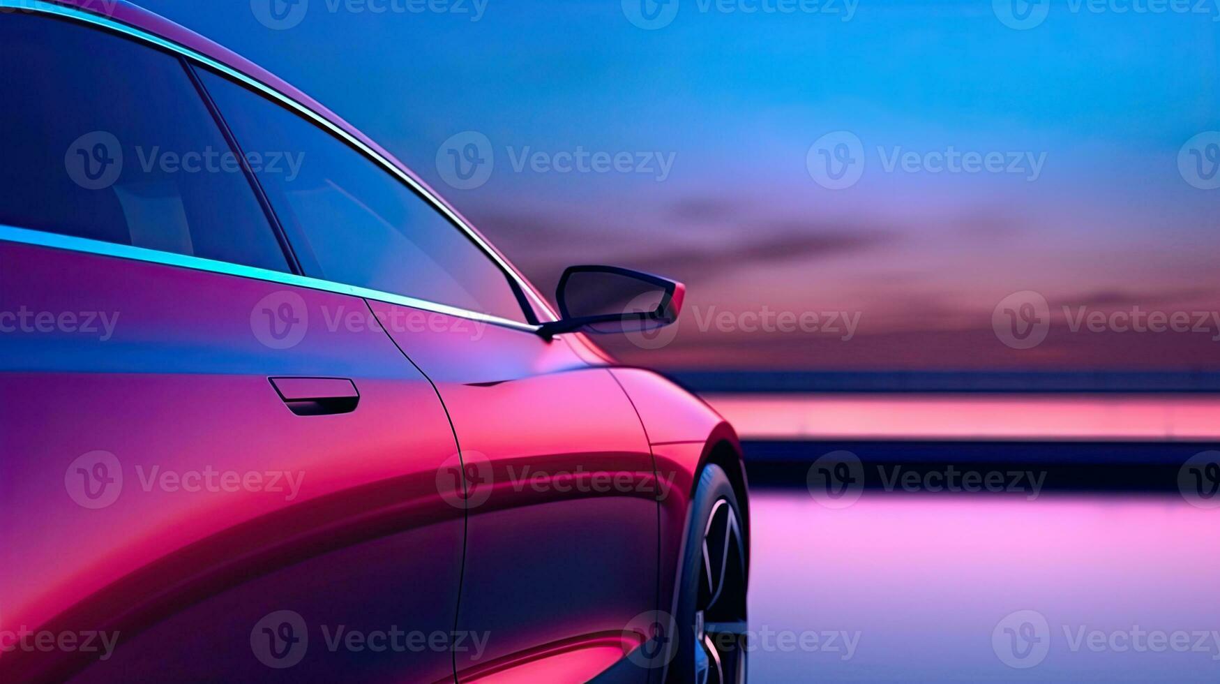 Concept car with neon light on black background. Generative AI photo