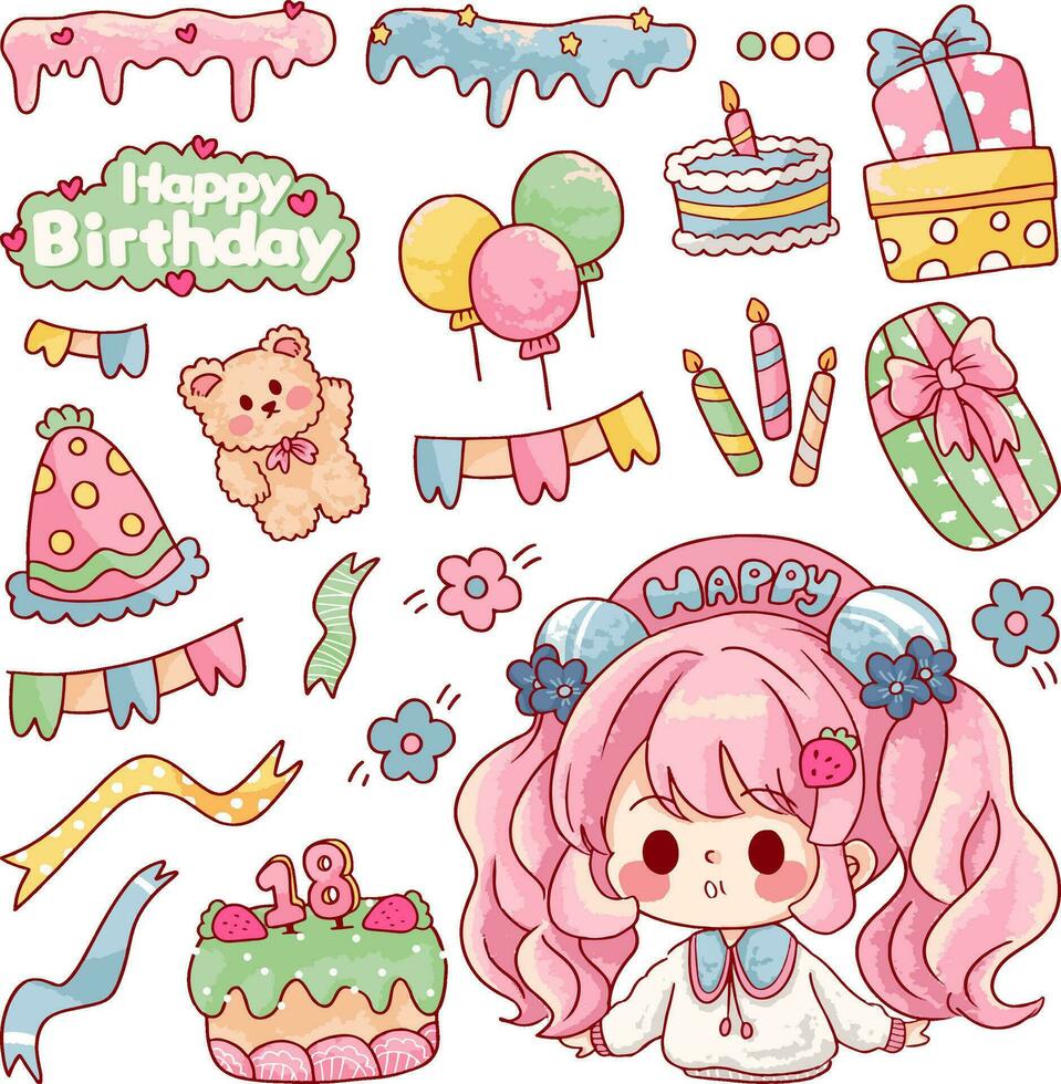 Vectorhand drawn collection of birthday party elements vector