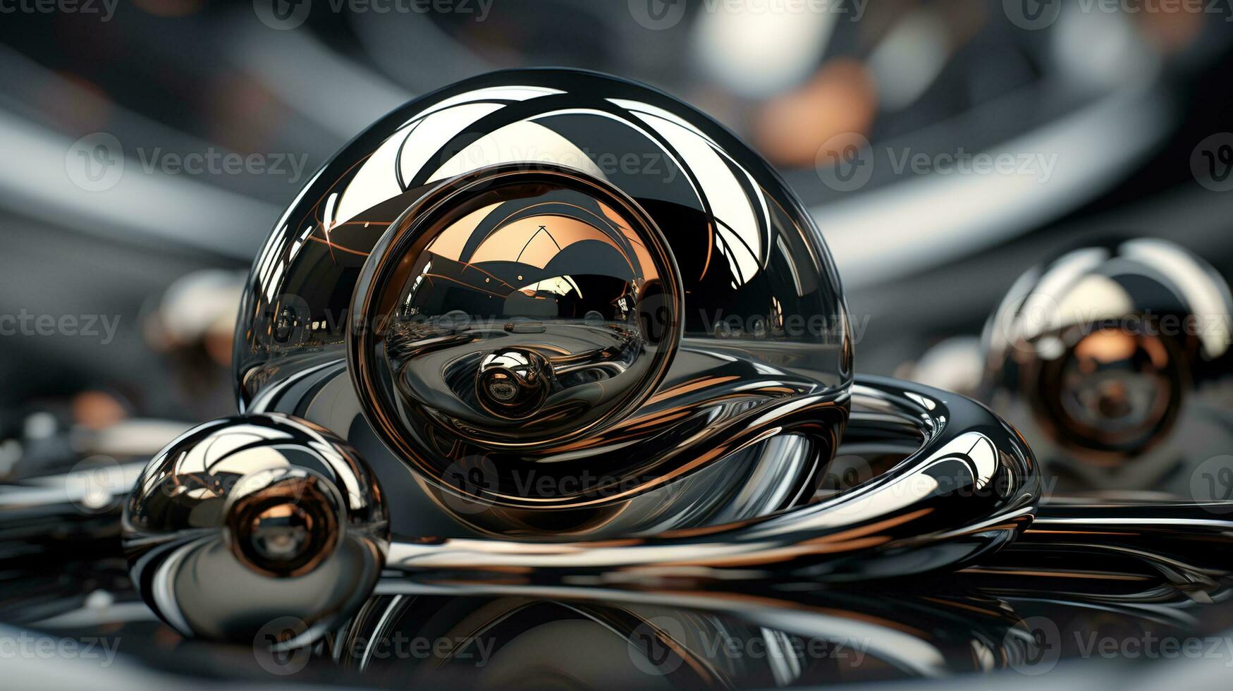 Abstract background with 3d Metallic spheres. 3D illustration of balls textured. Modern cover concept. Decoration element for banner design. Generative AI photo