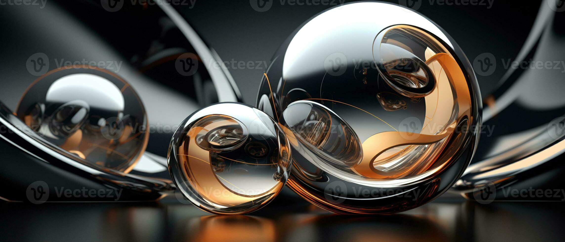 Abstract background with 3d Metallic spheres. 3D illustration of balls textured. Modern cover concept. Decoration element for banner design. Generative AI photo