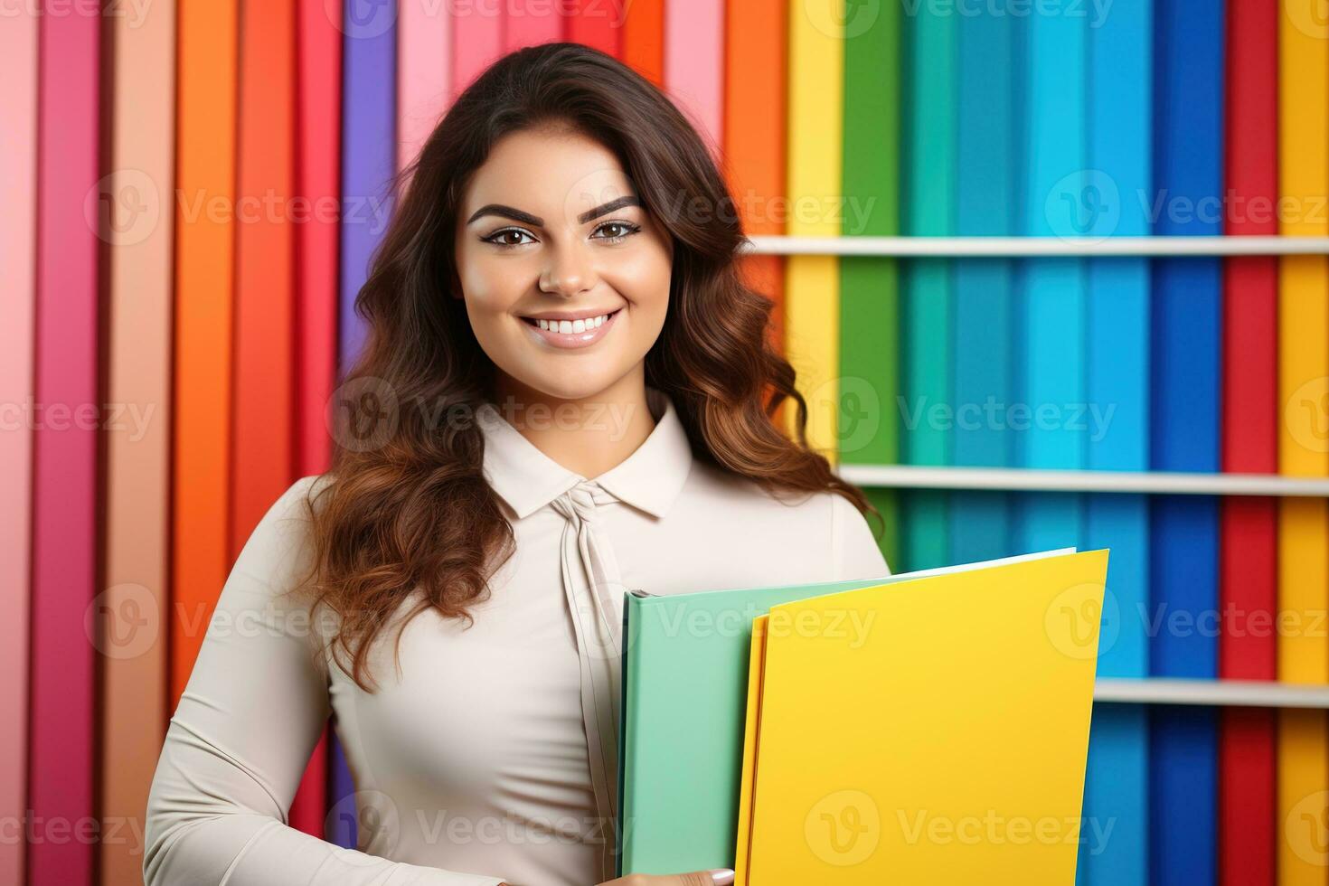 Young plus size businesswoman smiling happy holding binder in the