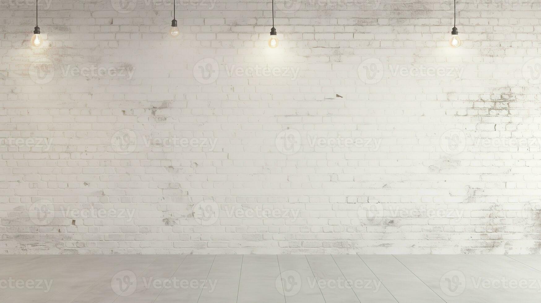 minimalista blanco ladrillo pared adornado con reluciente Navidad luces, Perfecto para antecedentes. generativo ai foto