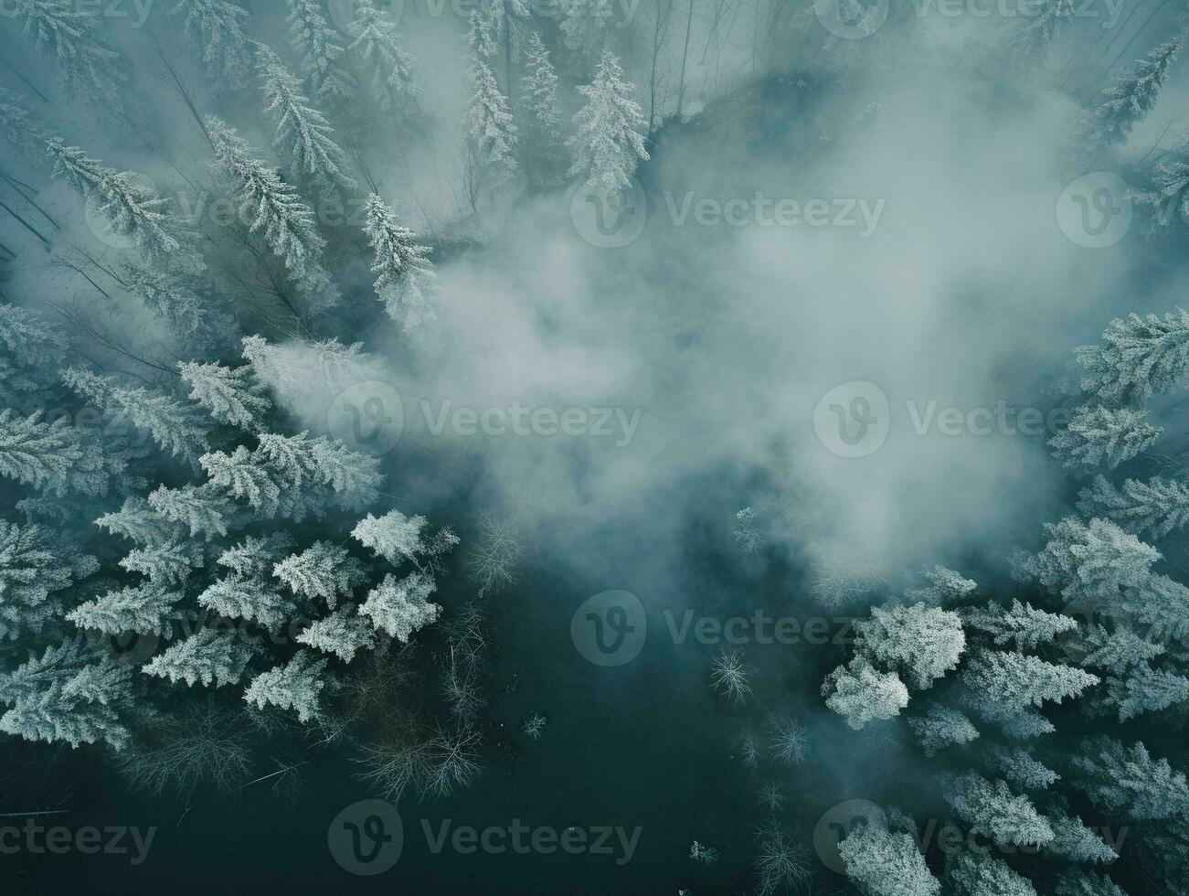 Aerial view of a highway winding through a forest in both summer and winter seasons. Generative AI photo