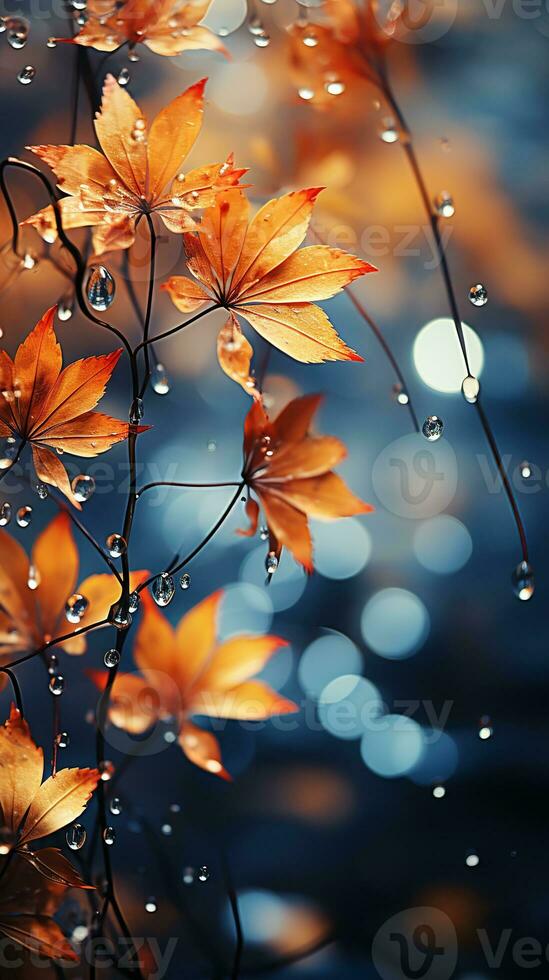 Falling autumn background with bokeh effect, abstract design with copy space. Generative AI photo