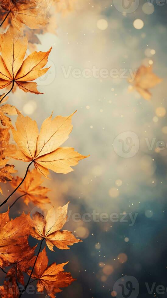 Falling autumn background with bokeh effect, abstract design with copy space. Generative AI photo