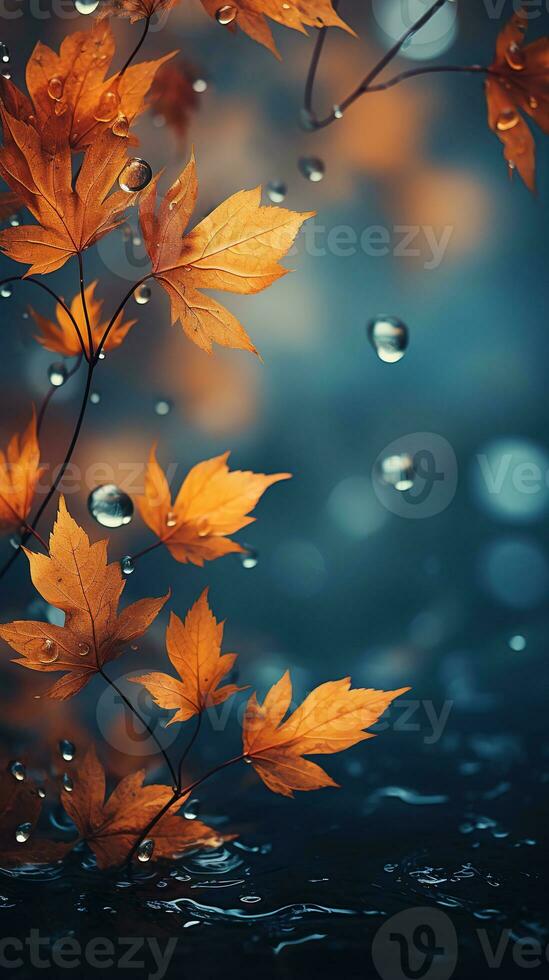 Falling autumn background with bokeh effect, abstract design with copy space. Generative AI photo