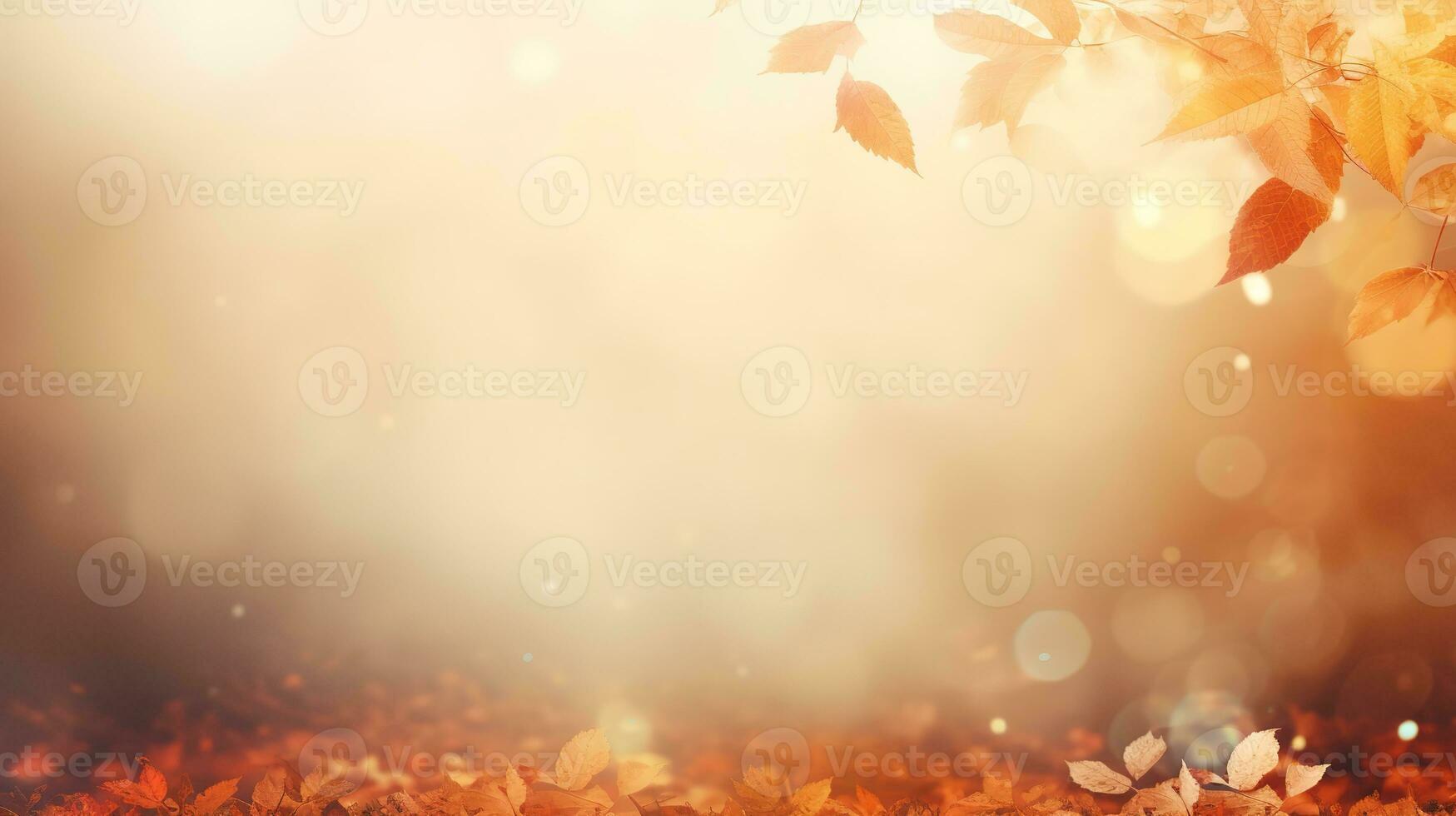 Falling autumn background with bokeh effect, abstract design with copy space. Generative AI photo