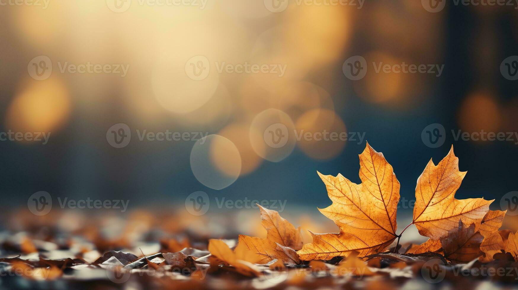 Falling autumn background with bokeh effect, abstract design with copy space. Generative AI photo