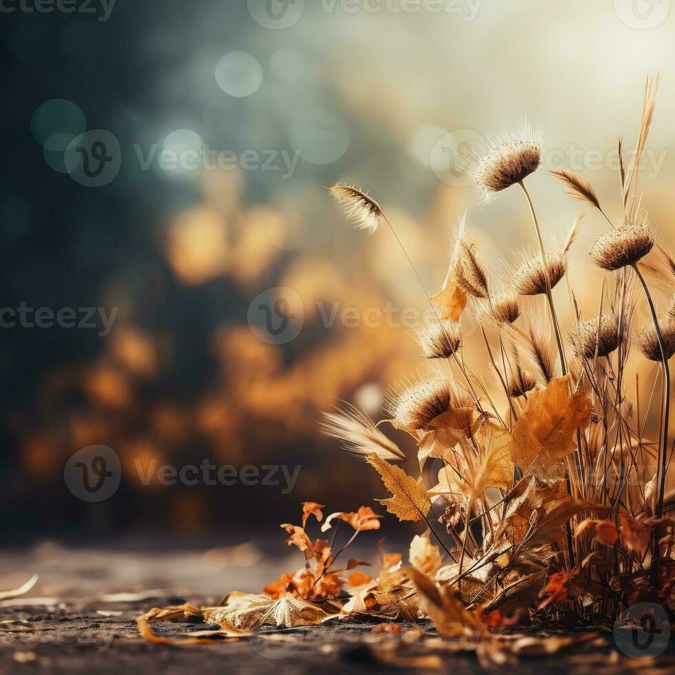 Falling autumn background with bokeh effect, abstract design with copy space. Generative AI photo