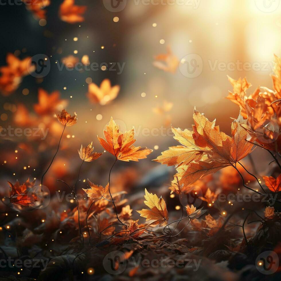 Falling autumn background with bokeh effect, abstract design with copy space. Generative AI photo