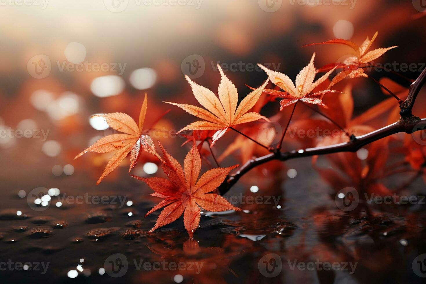 Falling autumn background with bokeh effect, abstract design with copy space. Generative AI photo