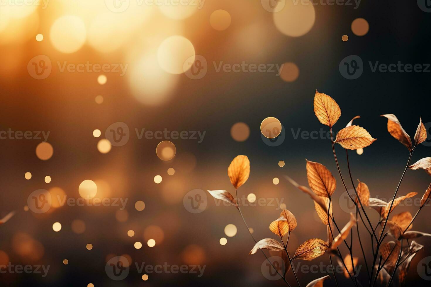 Falling autumn background with bokeh effect, abstract design with copy space. Generative AI photo