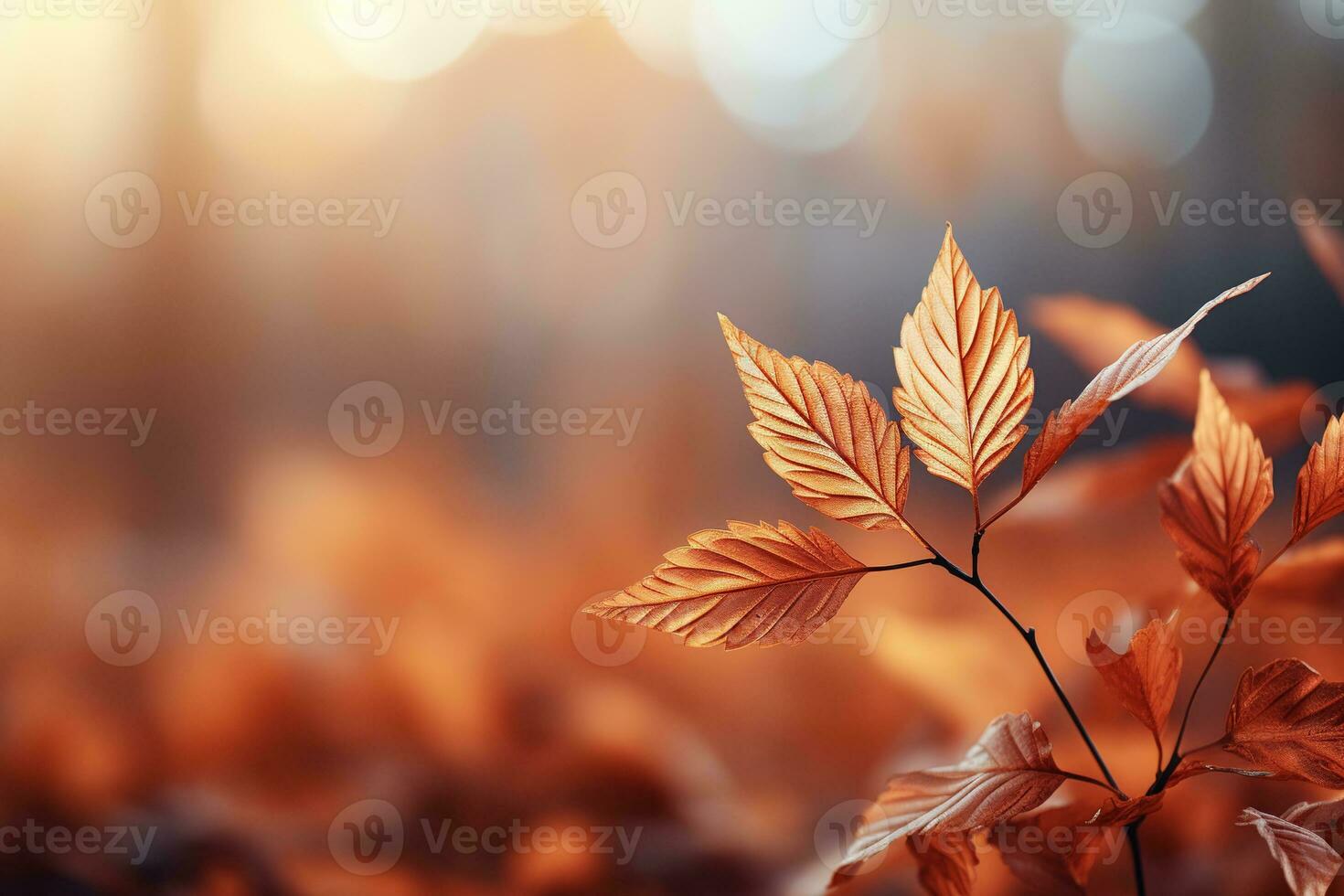 Falling autumn background with bokeh effect, abstract design with copy space. Generative AI photo