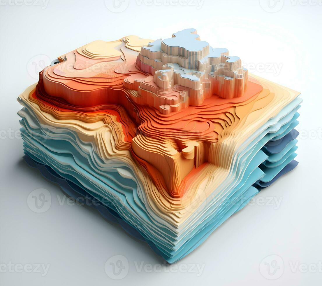 Abstract paper cube. Paper mountains. Isolated on a white background. High resolution. Ai generative photo