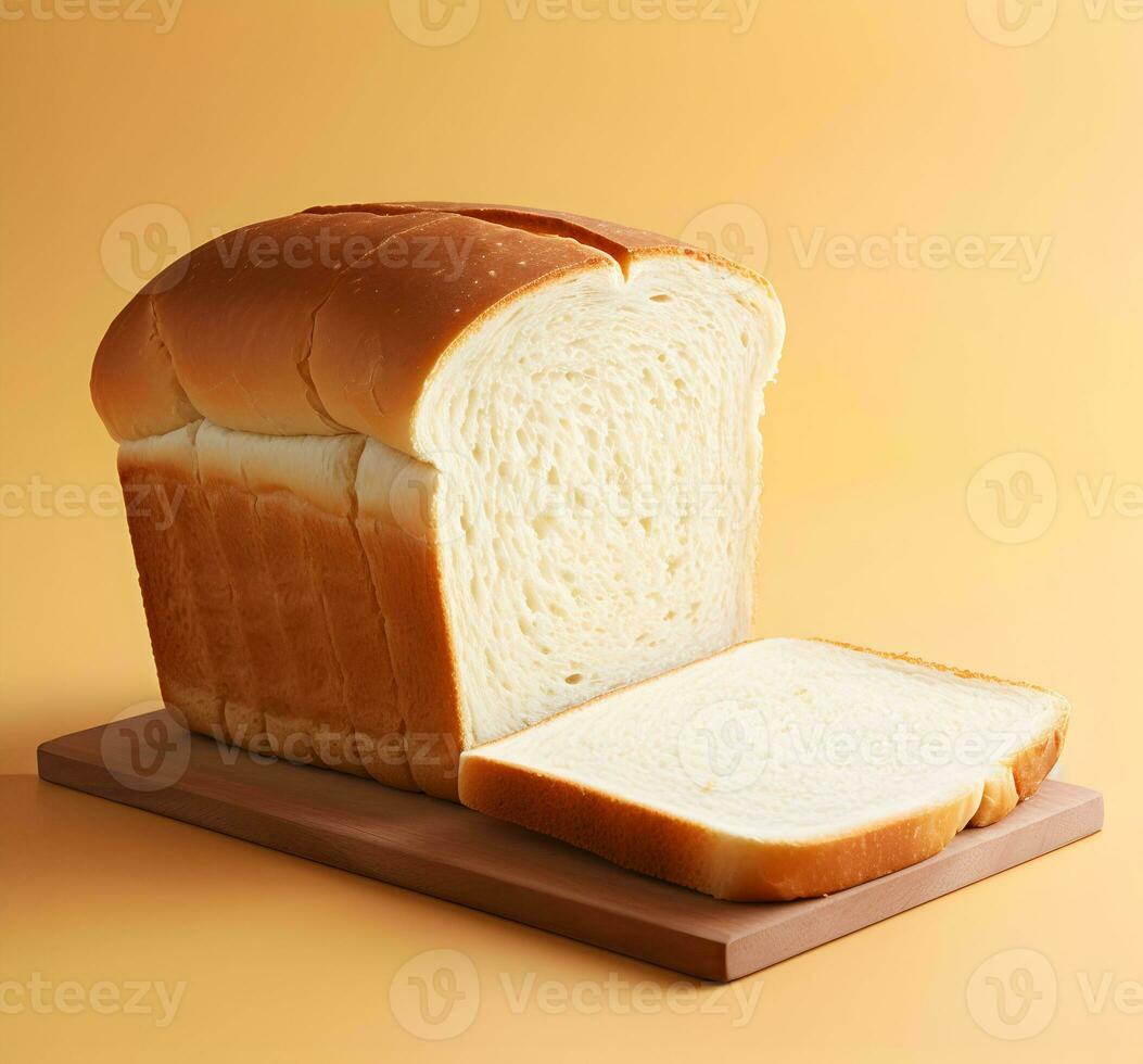 A loaf of fresh white bread with sliced pieces. High resolution. AI Generative photo
