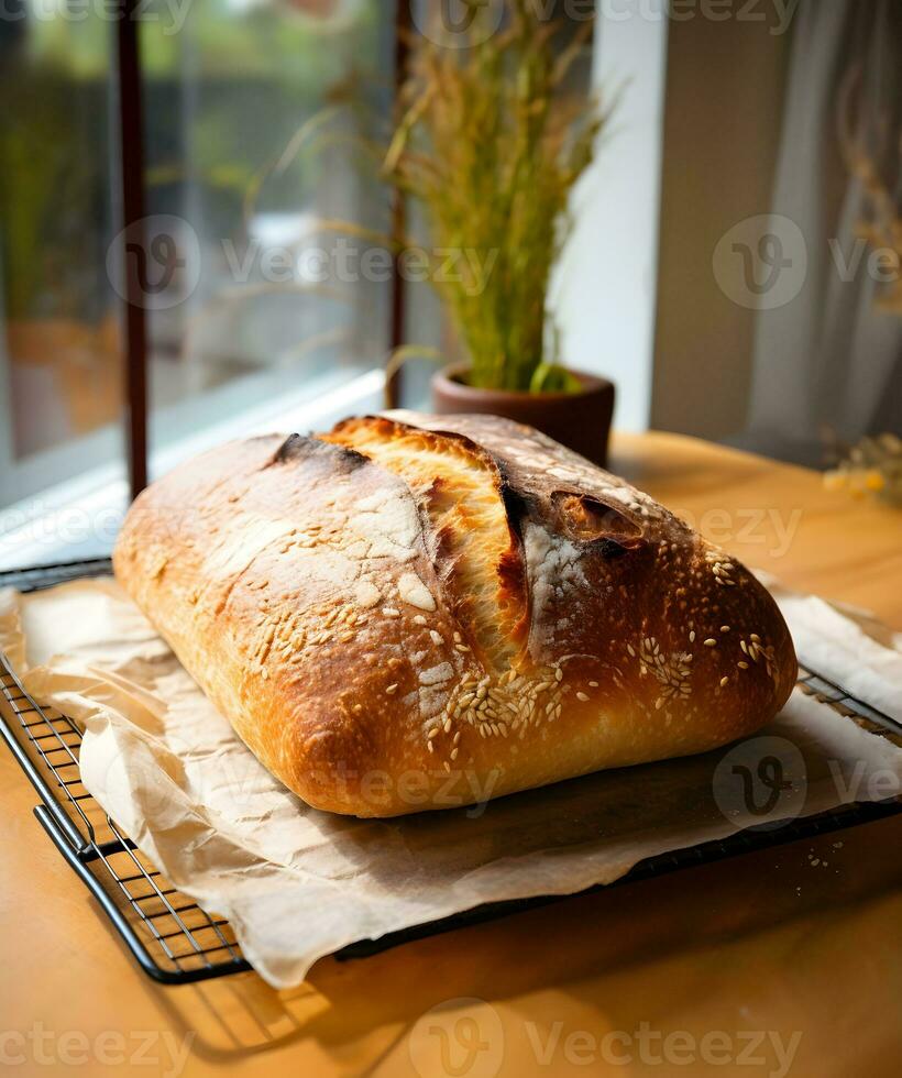 A loaf of fresh bread. High resolution. AI Generative photo
