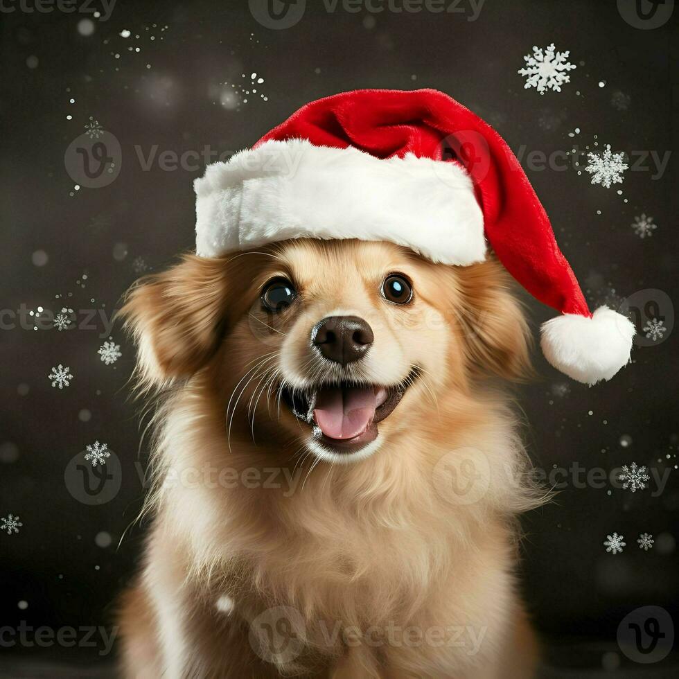 Cute happy christmas dog in hat photo
