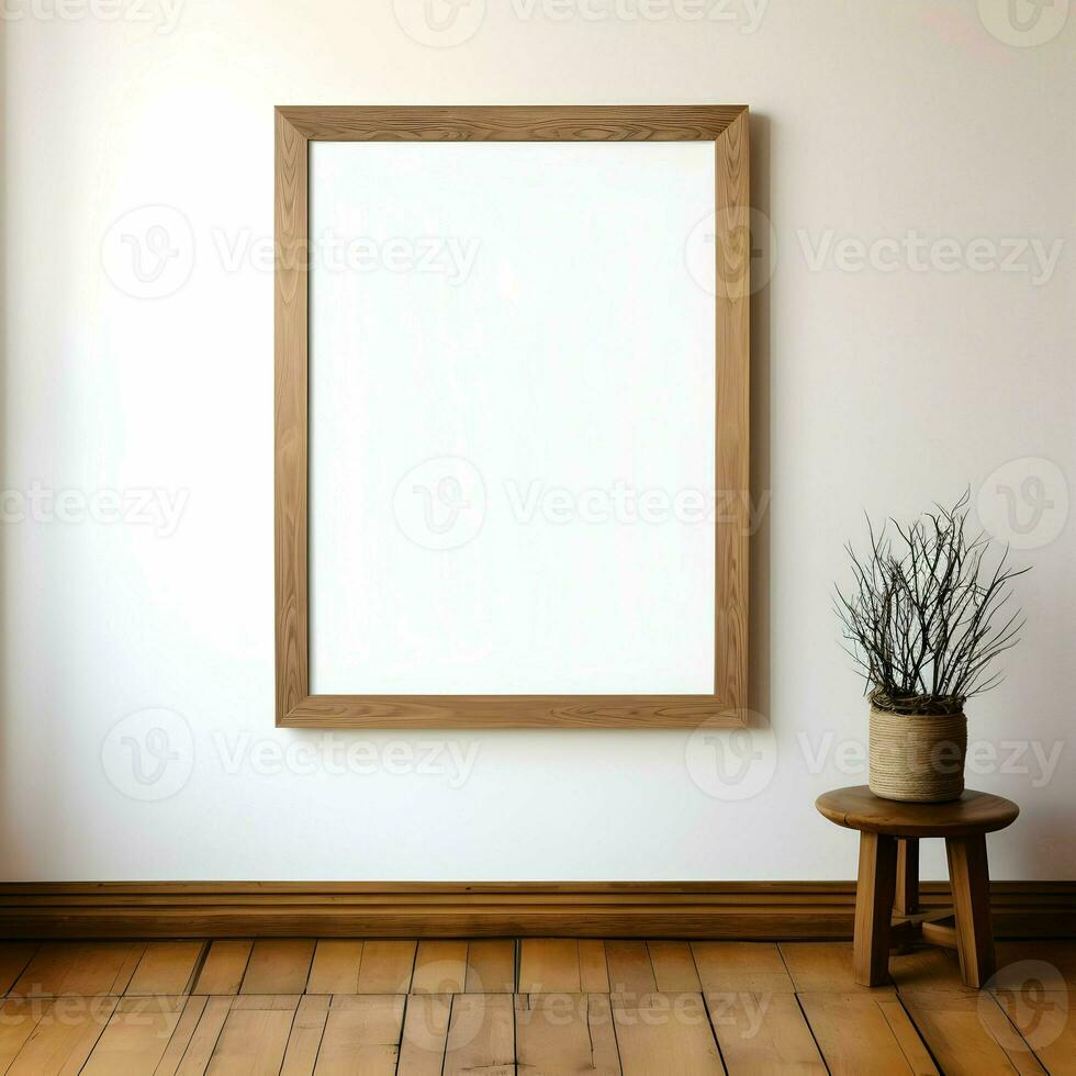 Blank picture frame on parquet floor. Minimalism. Ai generative photo