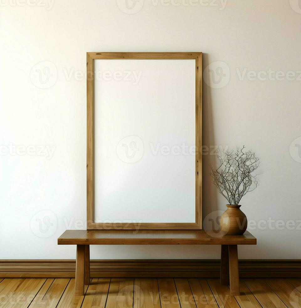 Blank picture frame on parquet floor. Minimalism. Ai generative photo