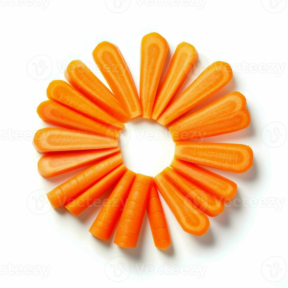 Cut carrot in round peaces on white background. High quality. AI Generative photo