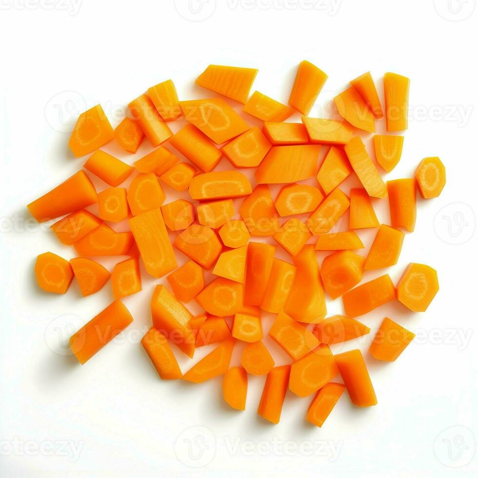 Carrot cut into small pieces. High resolution. AI Generative photo