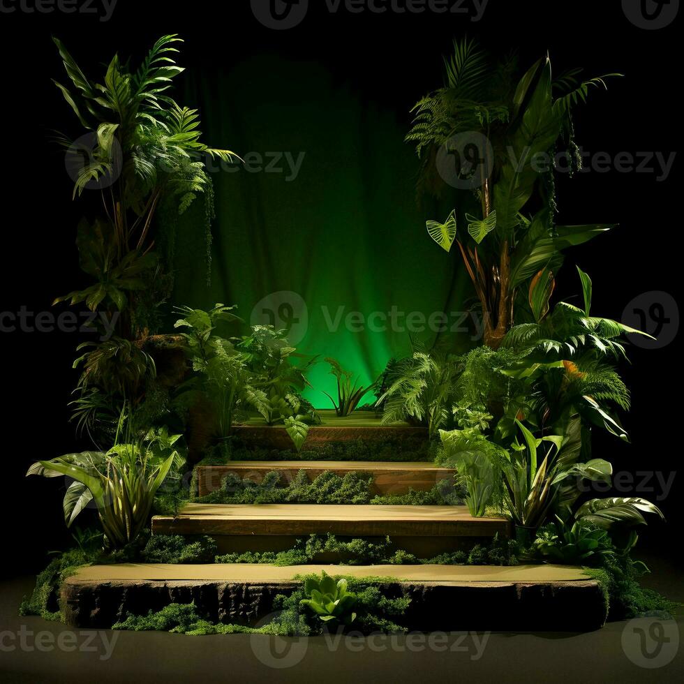 Jungle product display podium or stage product show High resolution. AI Generative photo