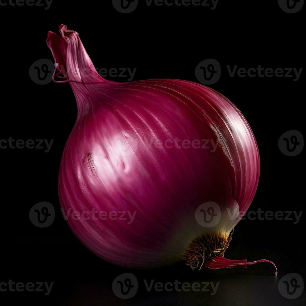 Red onion on dark background. High quality. AI Generative photo