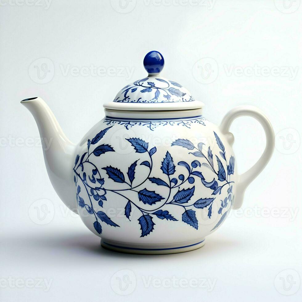 An isolated blue teapot on a white background. AI Generative photo