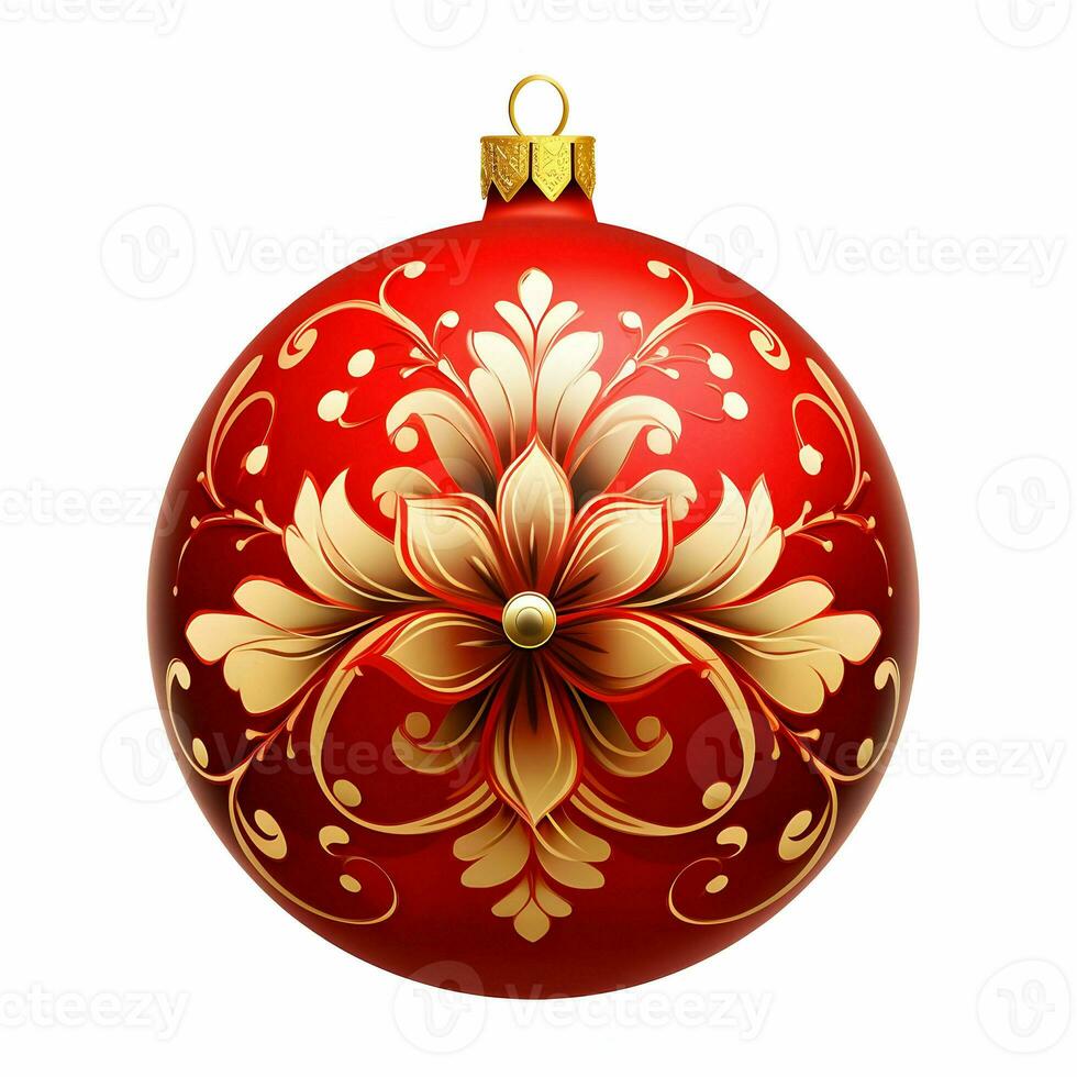 Red Christmas ornament with flower design. High quality. AI Generative photo