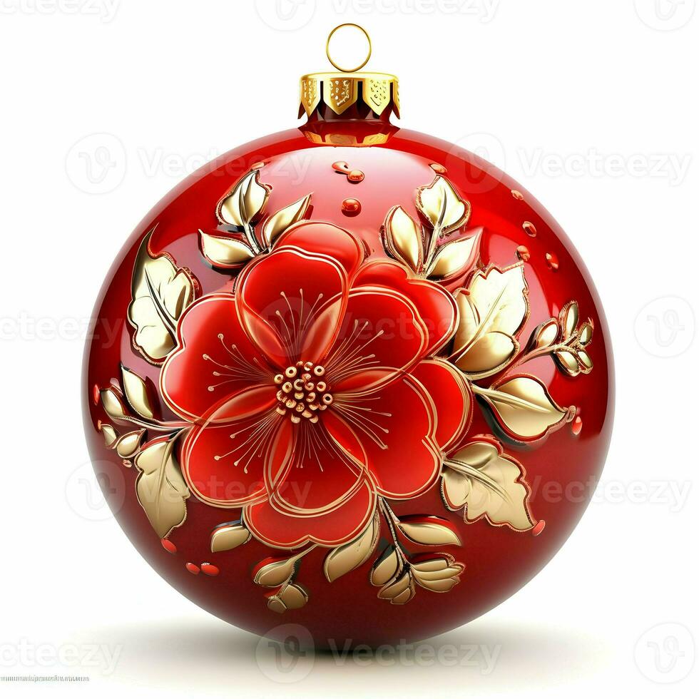 Red Christmas ornament with flower design. High quality. AI Generative photo